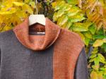 High Neck woman Sweater Bi-color Orange-Brown