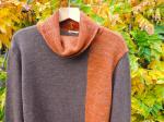High Neck woman Sweater Bi-color Orange-Brown