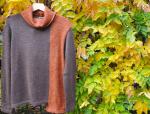 High Neck woman Sweater Bi-color Orange-Brown